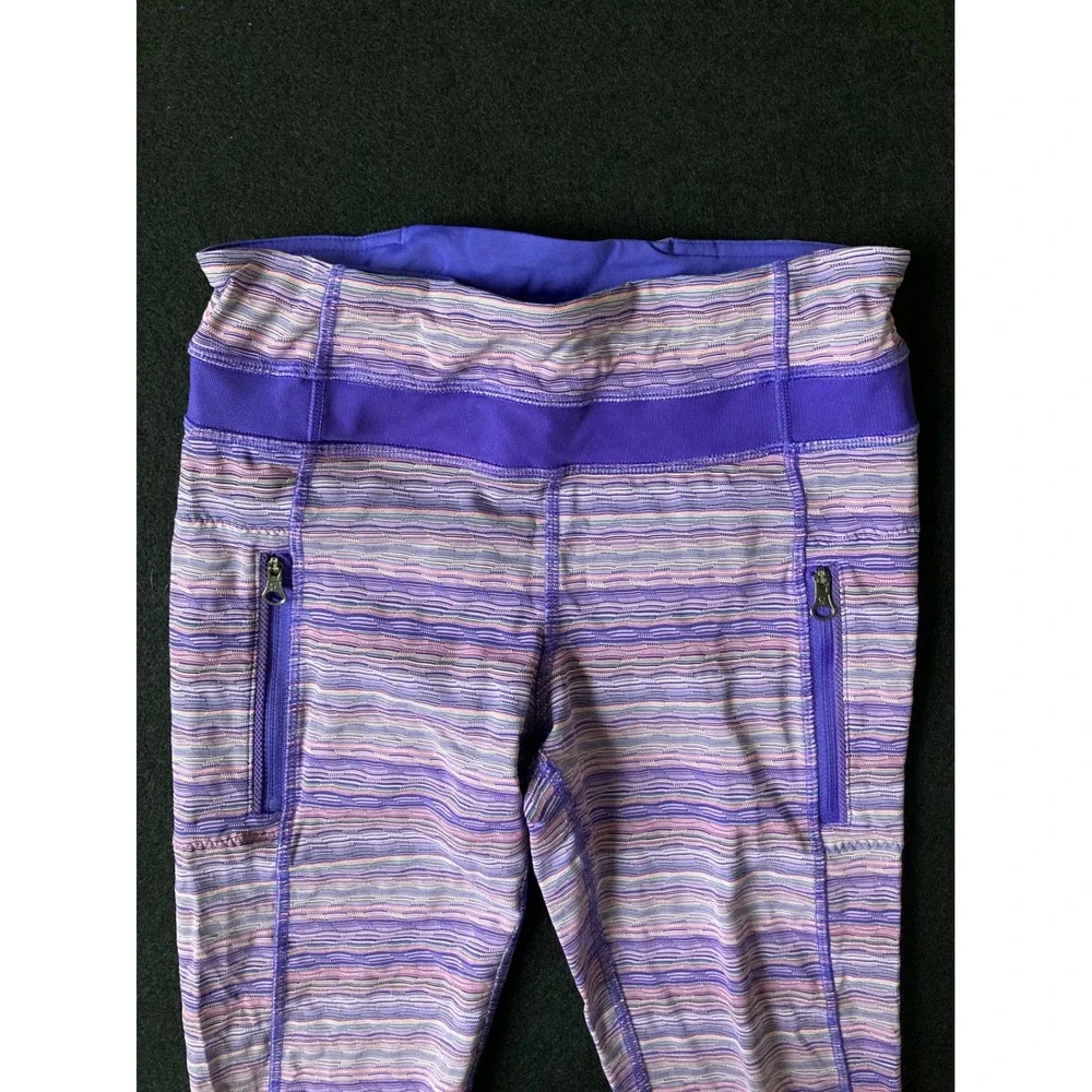 Lululemon Athletica Size 4 Purple Pink Stripe Athletic Legging Pants Zip Pockets